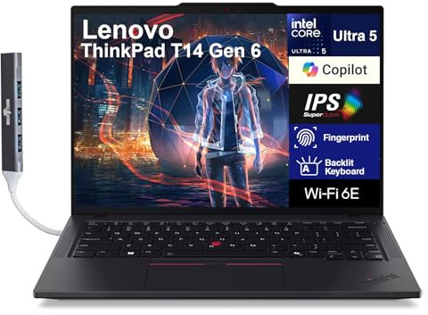 Lenovo ThinkPad T14 Business Laptop 14.0 WUXGA (Intel Ultra 5-225U, 16GB DDR5, 512GB PCIe SSD, Intel Graphics, Win 11 Pro) w/DKZ USB Port Expander