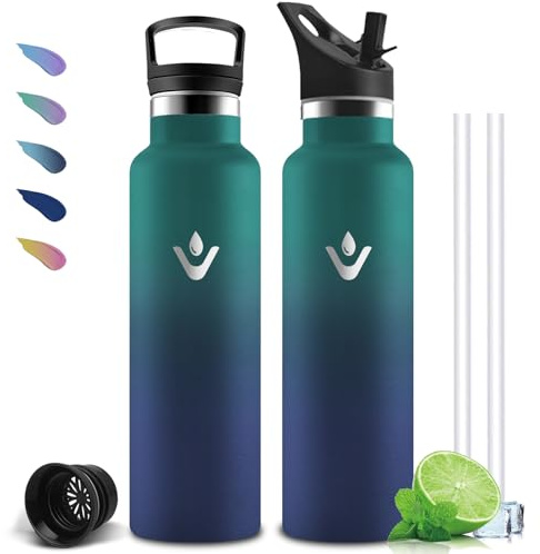 Gourde Isotherme1l, Sans BPA, Gourde Paille, Anti Fuite, Gourdes Inox, Acier Inoxydable 18/8, 24h Froid & 12h Chaud, Bouteille Isotherme pour Chaude, Thé, Lait, Café