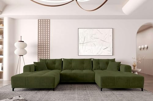 99rooms Massimo Wohnlandschaft Khaki | Cordstoff Poso, mit Schlaffunktion