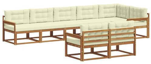 vidaXL Outdoor-Sofagarnitur mit Kissen 8 pcs Natur und Creme, Akazienholz-Sofa, modernes Outdoor-Möbel, Garten-Lounge-Set, langlebige Terrassen-Couch, vielseitige Poolbereichs-Sitzgelegenheiten