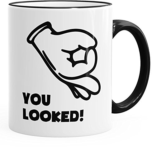 MoonWorks lustige Kaffe-Tasse Comic Hand Look Hole Game Kaffeetasse Teetasse Keramiktasse Schwarz unisize