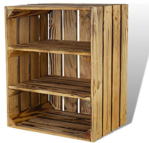 Vintage Möbel 24 GmbH 3 geflammte Obstkisten mit 2 Böden Quer 50cm x 40cm x 30cmRegal Holzkiste Holzregal