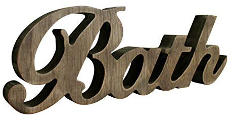 CVHOMEDECO. Primitives Rustic Wood Words Sign Free Standing Bath, Bathroom/Home Wall/Door Decoration Art (Natural 2)