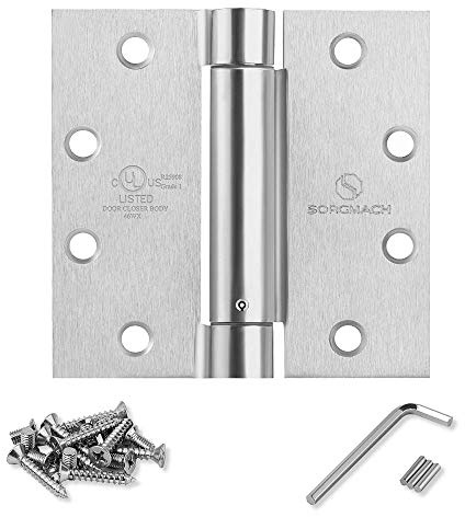 SORGMACH Satin Door Hinges 4.5 Inch Self Closing Hinge Hardware Adjustable Spring Hinges for Commercial Grade Self-Closing, UL Listed 3 Pack