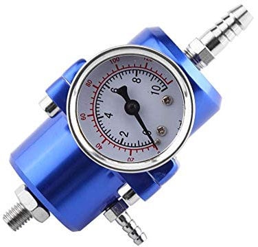 Fuel Pressure Regulator Universal Adjustable Aluminum Alloy FPR Fuel Pressure Regulator with Gauge Hose 0-140psi (Blue), Fuel System,Fuel valves and accessories