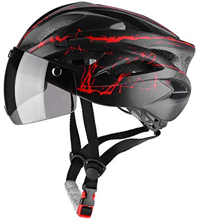 Fahrradhelm,Einstellung,Adult Mountain Road Bike Schutzhelm Leichtes Fahrradzubehör mit Schutzbrille,Straßenhelm 360 ° (rot)