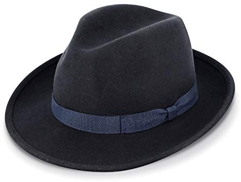 fiebig Fedora Wollfilzhut | Bogart Filzhut für Damen und Herren | Klassischer Sitz im Sommer und Winter | Classic Hat Made in Italy (55-S, Marineblau)