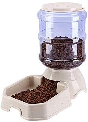 EUYIMOMO Distributeur de croquettes pour Chat, Mangeoire Automatique en Plastique pour Animaux de Compagnie, gamelle pour Chats et Chiens pour Animaux de Compagnie de 3,8 L - Beige