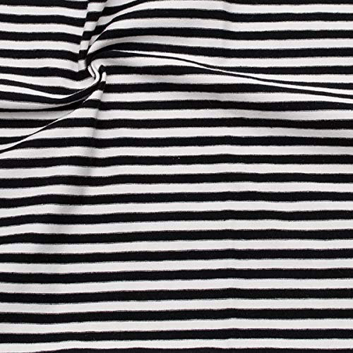 STOFFKONTOR Baumwoll Stretch Jersey Stoff Classic Ringel 2 - Meterware, Schwarz Weiss - Öko-Tex Standard - zum Nähen von Kleidern, Röcken, Shirts, Dekoration, UVM.