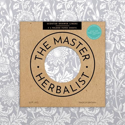 Duftende Schubladeneinlagen von The Master Herbalist im William Morris-Design | | Packung mit 5 Blättern (GEFALTET) | Hergestellt in Großbritannien (Hellgrau | Lilie)