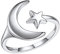 PROSILVER Damen Statement Ring 925er Sterling Silber Mond Stern Offener Ring Phantasie Verlobungsring Trauring Schmuck für Ehefrau Freundin