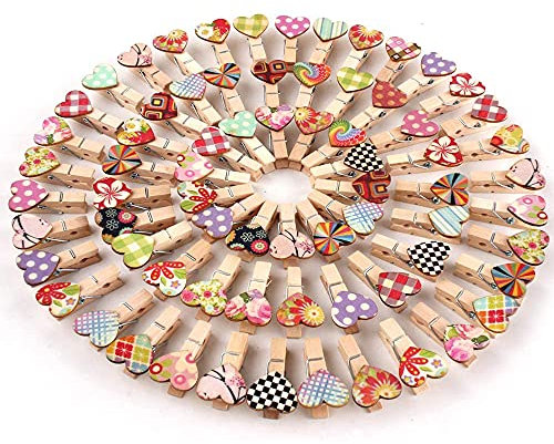 ANCLLO Lot de 100 mini pinces à linge avec cœurs-pour photos, scrapbooking, travaux manuels, emballage cadeau, Fête Mariage, la décoration de Bricolage 3,5 x 0,7 cm