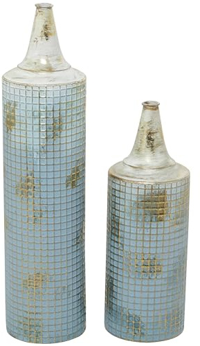 Deco 79 Hohe Vase, Metall, Used-Look, 63,5 cm, 45,7 cm hoch, Blau