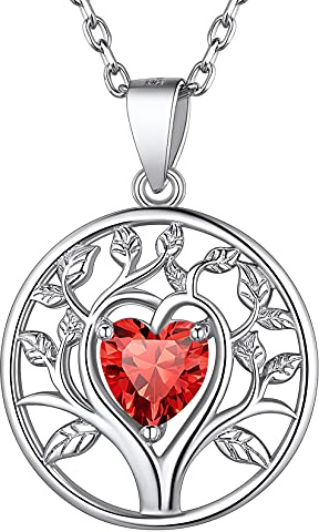 Suplight Collier Femme en Argent 925 Pendentif Arbre de Vie Lune et étoiles Pierre d'anniversaire Noeud Celtique avec Chaîne 40cm+5cm 12 Mois