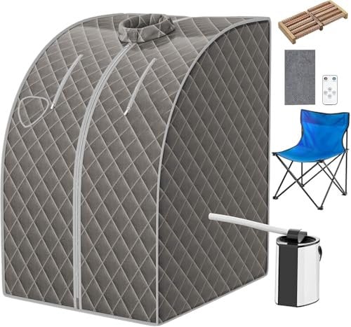 RELAX4LIFE Mini Sauna de Vapor 3L con Temporizador 15-90min y Temperatura Ajustable en 9 Niveles, Sauna Portátil 1000 W con Mando a Distancia y Múltiples Accesorios (Gris)