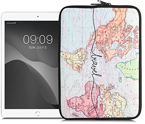 kwmobile Neoprene Pouch Compatible with 9,7-11 Tablet - Sleeve with Zipper - Travel Black/Multicolor