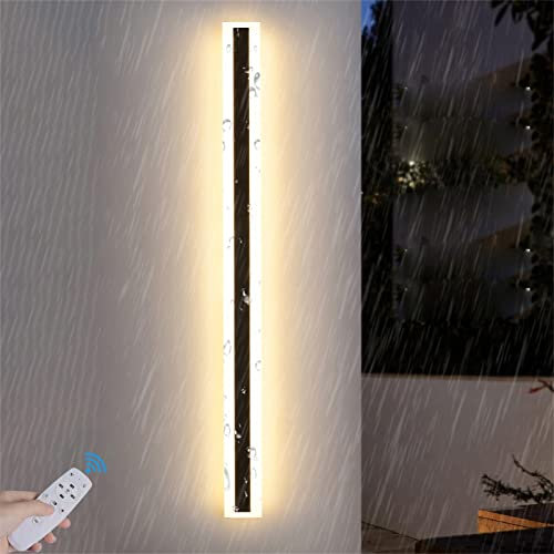 Dimmable LED Jardins Applique Murale Exterieur/Intérieur Avec Télécommande Lampe Murale Noir Longue Barre 2700K-6500K Moderne Up Down Eclairage Mural pour Terrasses Chambre Salon Escalier (120cm 68W)