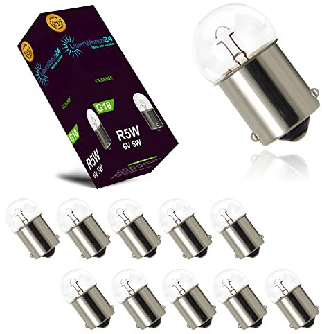 LIGHTWORLD24 10 x R5W 6V 5W Kugellampe BA15s Bremslichtlampe G18 Glühlampe Auto Birne Kfz PKW Motorrad Roller Glühbirne Stop Signal Licht