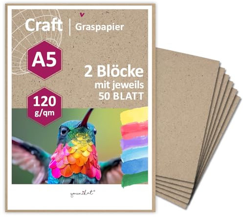 Graspapier Notiz-block-Set 120 g/m² I DIN A5 I 2 Blöcke a 50 Blatt I natürliche Färbung I Natur-Papier oben geleimt I umweltfreundlich I Umweltpapier I dv1036