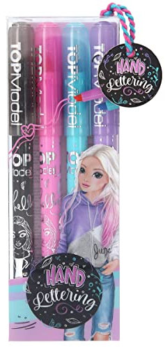 Depesche 11936 TOPModel - Handlettering Set mit 4 Filzstiften in Schwarz, Pink, Türkis und Lila, mit angeschrägter Doppelspitze, Kalligraphie Stifte zum Schreiben und Verzieren