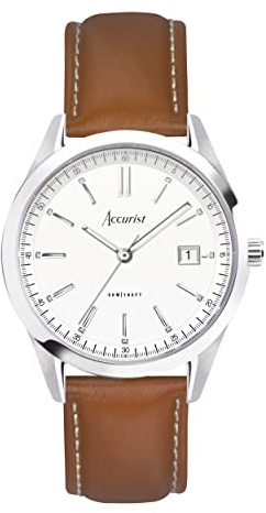 Accurist Everyday Mens Analogue Watch 40mm dial Silver Leather Strap | 50 Metres Water Resistance, date display, Japanese quartz movement