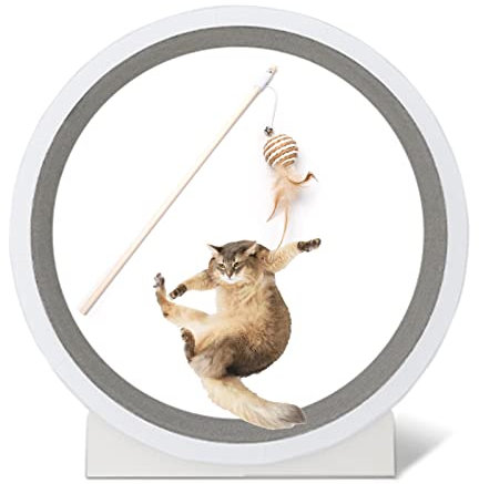Katzenlaufrad Spin-Cat-Wheel-Übung mit Cat-Teaser, Geräuscharme Katzenlaufband-Haustiermöbel mit Winziger Lücke für Die Gesundheit/Körperliche Aktivität Von Katzen