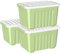 Cetomo 35L*3 Storage Boxes with Wheels, Plastic Storage Box with Lid, Latching Buckles, Click Closure, Stackable, Nesting, Durable Organizer for Home Office Clothes, Green, 35L-3 Pack