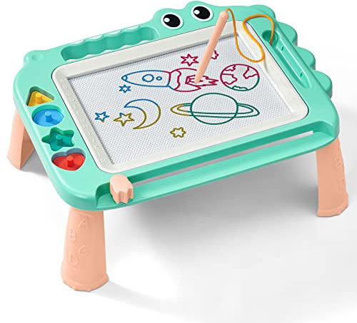 SGILE Jouets pour enfants, tableau magique magnétique pour l'apprentissage précoce, ardoise magique effaçable en couleur avec 4 Pieds, quatre timbres, cadeau pour bébé, fille, garçon, 3 4 5 ans, Verde