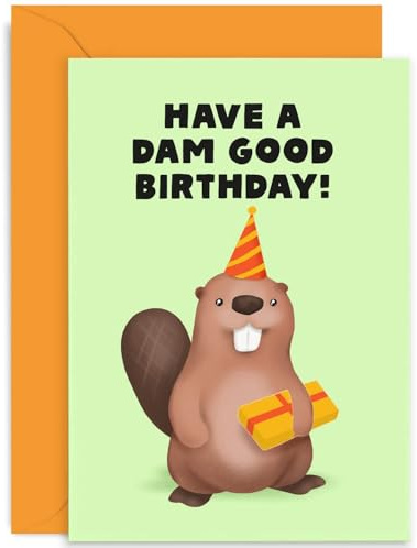 Old English Co. Funny Birthday Card for Him or Her - 'Dam Good Birthday' Beaver Pun Happy Birthday Greeting Card for Boyfriend, Girlfriend, Brother, Sister | Blank Inside with Envelope