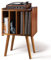 2BHOME Wooden LP Record Player Stand with 4 Cabinets, Holds up to 100 Vinyls, Metal Record Storage Holder and Organizer Table, Classical Design for Files/Book (Mid-Century Modern)