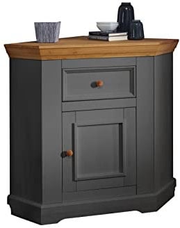 möbelando Eckkommode WZ-0133 aus Kiefer massiv in grau mit Einer Schublade und Einer Tür. Abmessungen (BxHxT) 103x94x68 cm