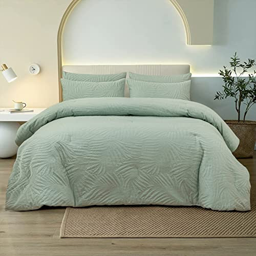 YASMENG Bettdecke 155x220 4 Jahreszeiten Ganzjahresdecke Grün Blätter Muster Sommer Winter 400 GSM Mikrofaser Bettdecken 155x220cm Weich Atmungsaktive Decke Kinderbettdecke mit 80x80 cm Kissenbezug