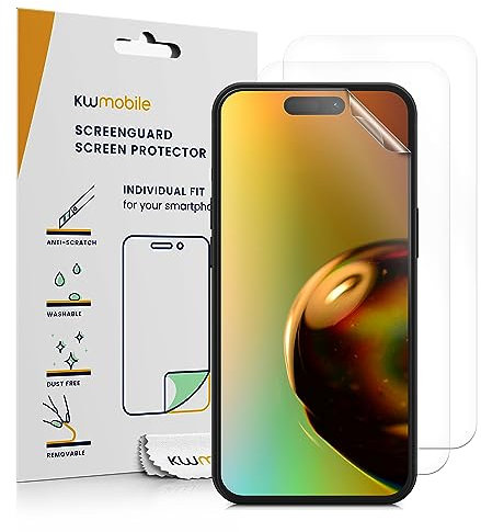 kwmobile 3X Displayschutzfolie kompatibel mit iPhone 15 Plus Folie - klare Schutzfolien Set in transparent