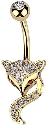 beyoutifulthings Bauch-nabelpiercing Fuchs Pavé Zirkonia Gold Clear Rot Nabel-Piercing Chirurgenstahl Bananabell Stab-länge 10-mm