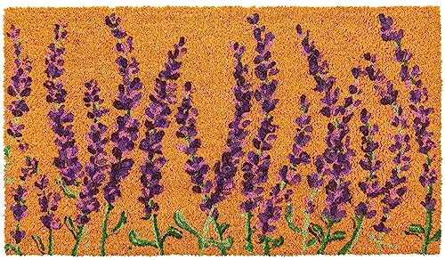 Generic Floral Spring Flannel Door Mat, Lavender Flower Outdoor Welcome Mat, 30X18 Inch, Polyester, Non-Slip, Waterproof
