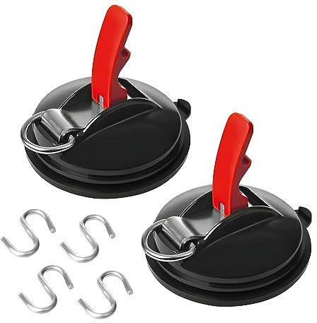 JNNJ 2 Stück Auto Saugnapf Haken, Auto Saugnäpfe Mit 4 S-Haken, Auto Halterung Zelte Saugnapfset Haken, Multifunktionaler Saugnapf Haken Für Werkstatt(Schwarz/Rot)