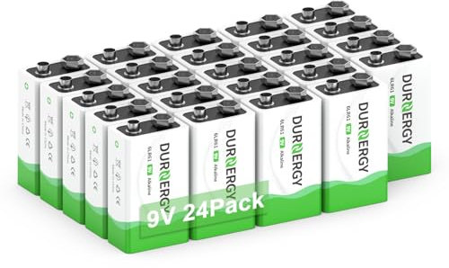 DURNERGY 9V Battery 9V Batteries 24-Pack Smoke Detector 9V Battery 6LR61 Square Batteries 9V Alkaline 9V