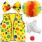 5 Stück Clown Kostüm, Zirkus Clownkostüm, Clown Lockenperücke Regenbogen, Clown Nase Handschuhe Bunte Krawatte, Clown Kostümzubehör, Fasching Karneval Cosplay Accessoire für Kinder Damen Herren