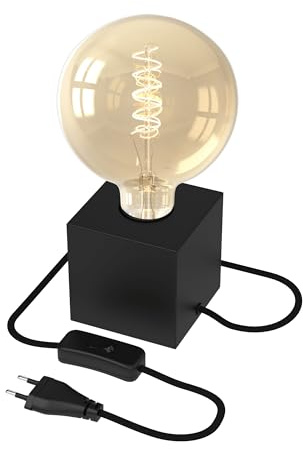 CALEX Tischlampe eckig, E27, Schwarz, Inkl. G125 LED Filament Lichtquelle | Dank kompakter Maße ideal für verschiedene Räume wie Wohnzimmer, Schlafzimmer und Büro