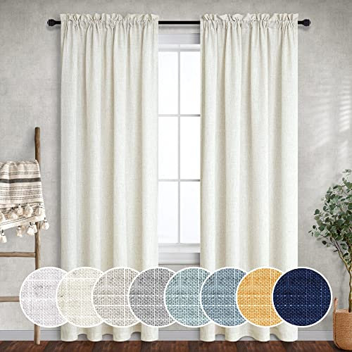 152,4 cm breite Vorhänge aus natürlichem Leinen für Schlafzimmer, lichtreduzierend, durchscheinend, große Fenstervorhänge, 2er-Set, Gesamtbreite 308 x 228 cm lang, 15,7 x 228,6 cm lang,