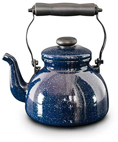 Bouilloire Bouilloire en émail bleue cafetière antiadhésive 2L grande capacité avec poignée en bois anti-brûlure théière cafetière adaptée à la plaque de cuisson domestique ou à la cuisinière à