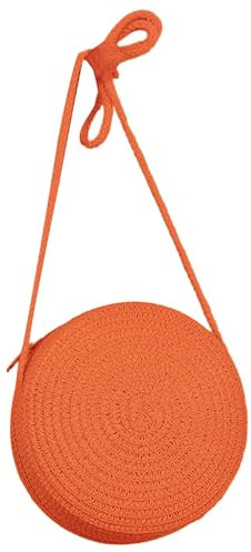 LERONO Sac à Bandoulière de Couleur Unie, Tissé à la Main pour Femme et Fille - Rond de Plage Tendance en Paille pour Téléphone Portable