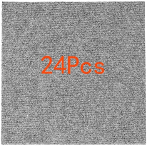 Self Adhesive Carpet Tile, Easy to Peel and Stick Carpet Floor Tile - 24 Tiles/24 sq Ft. (24Pcs-Grey-White)