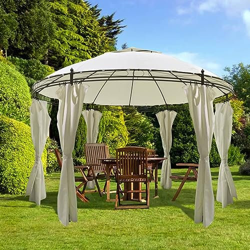Homgoday Runder Pavillon mit Vorhängen, 3,5 x 2,7 m, Möbel, Außenpavillon für Garten, Balkon, Terrasse, Gartenpavillon, faltbar,