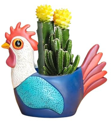 JJIW Pot de Fleur en Résine Forme de Coq - Décoration Maison Bureau Balcon Jardin - Mini Pot de Succulent Kawaii - Cache Pot Plante Intérieur Zinc (14x12x8cm)