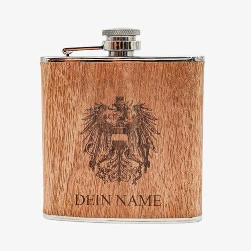 Holz Flachmann mit Österreich Adler - 177ml