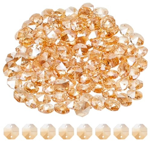 SOFPLATE 1 Box 120Pcs Glass Octagon Prism Beads Suncatcher Bead Bulk Replacement Sun Catcher Glass Link Connector Prisms Chandelier Crystals Faceted Loose Bead for jewellery Making Chandelier DIY Craf