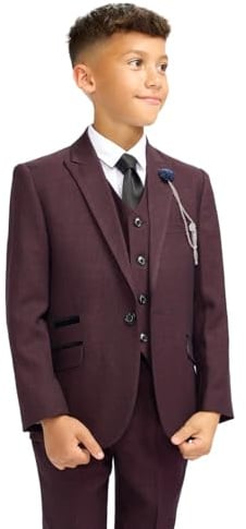 SIRRI Boys Houndstooth Check Tweed Suit Set Slim Fit Retro Wedding Prom Formal Outfit