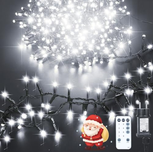 Luci Albero di Natale 1000 LEDs 125M Luci Natale Esterno Interno IP65 con Telecomando, Spina, 8 Modalità,Timer, Bianco Freddo Catena Luci Led Natale Decorazioni Ideale per Natalizie,Halloween e Feste