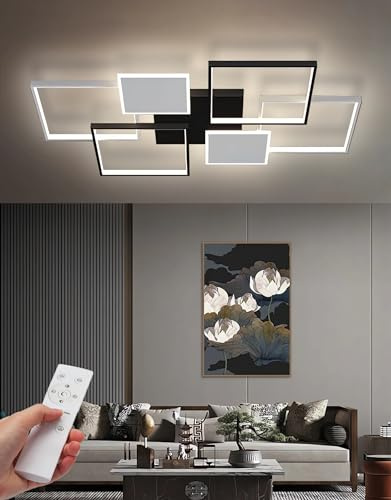 QYSMGS LED-Deckenbeleuchtung Modern Rechteckige Deckenlampen Für Wohnzimmer Dimmbar Mit Fernbedienung Contro Flush Mount Deckenleuchte Für Wohnzimmer Schlafzimmer Stube (Schwarz, 90cm)